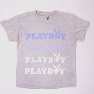 PLAYBOY T-Shirt Stonewash Bunny Logo Grey T Men's Large